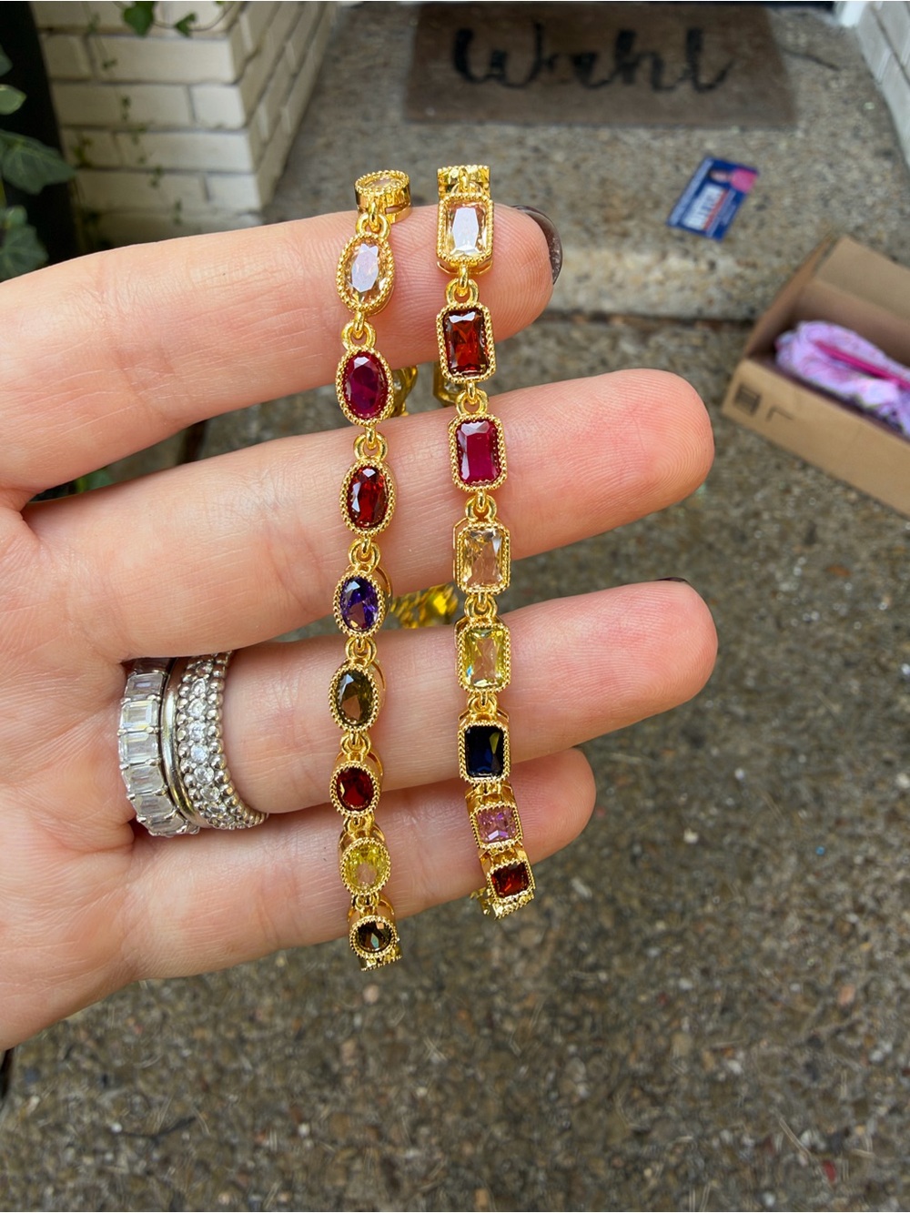 2 Adina Eden Gold Multicolor Gemstone Bracelets - Women Jewelry